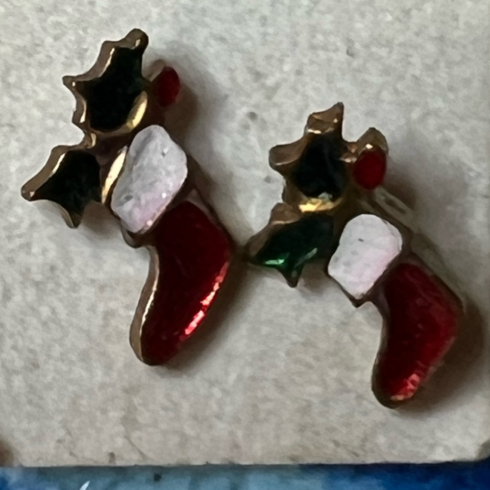Festive Christmas Stocking Earrings for pierced ears.-Vintage
